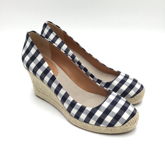 J. Crew Factory Shoes - 🔴SOLD🔴J. Crew Factory blue white check plaid textile espadrille wedge pumps 8